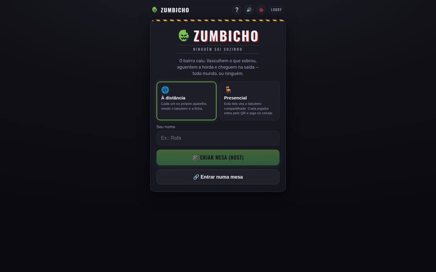 Zumbicho — jogo cooperativo de tabuleiro na TV, controle no celular